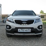 Защита переднего бампера d57+d42 радиусная Kia Sorento (2010-2013)