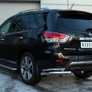 Защита заднего бампера уголки d63 секции - d42 секции RUSSTAL Nissan Pathfinder (2014-2017)