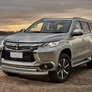 Защита переднего бампера d76+75x42 овал Mitsubishi Pajero Sport (2016-2021)