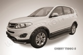 Пороги алюминиевые Slitkoff Optima Black черные Chery Tiggo 5 (2014-2020)