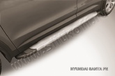 Пороги алюминиевые Slitkoff Optima Silver серебристые Hyundai Grand Santa Fe (2012-2018)