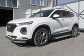 Пороги алюминиевые Slitkoff Optima Silver серебристые Hyundai Santa Fe (2018-2020)