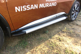 Пороги алюминиевые Slitkoff Optima Silver серебристые Nissan Murano (2016-2023)