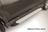 Пороги алюминиевые Slitkoff Optima Silver серебристые Nissan X-Trail  (2015-2023)
