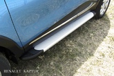 Пороги алюминиевые Slitkoff Optima Silver серебристые Renault Kaptur (2016-2020)