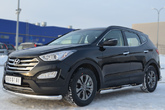 Пороги труба d76 с накладкой вариант 3 RUSSTAL Hyundai Santa Fe (2012-2015)