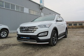 Защита переднего бампера d57+d42 двойная Hyundai Santa Fe (2012-2018)