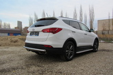 Защита заднего бампера d57 длинная Hyundai Santa Fe (2012-2018)