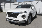 Защита переднего бампера d57+d42 двойная с декоративными элементами Hyundai Santa Fe (2018-2020)