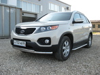 Защита переднего бампера d57+d42 радиусная Kia Sorento (2010-2013)