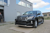 Защита переднего бампера d76+d76 двойная Lexus LX 570 (2012-2022)