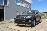 Защита переднего бампера d76+d57 двойная Lexus LX 570 (2012-2022)