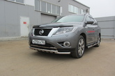 Защита переднего бампера d57+d57 двойная с профильной ЗК Nissan Pathfinder (2014-2017)