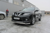 Защита переднего бампера d57+d42 двойная Nissan X-Trail (2015-2023)