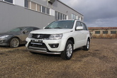 Защита переднего бампера d57+d57 двойная Suzuki Grand Vitara (2012-2020)