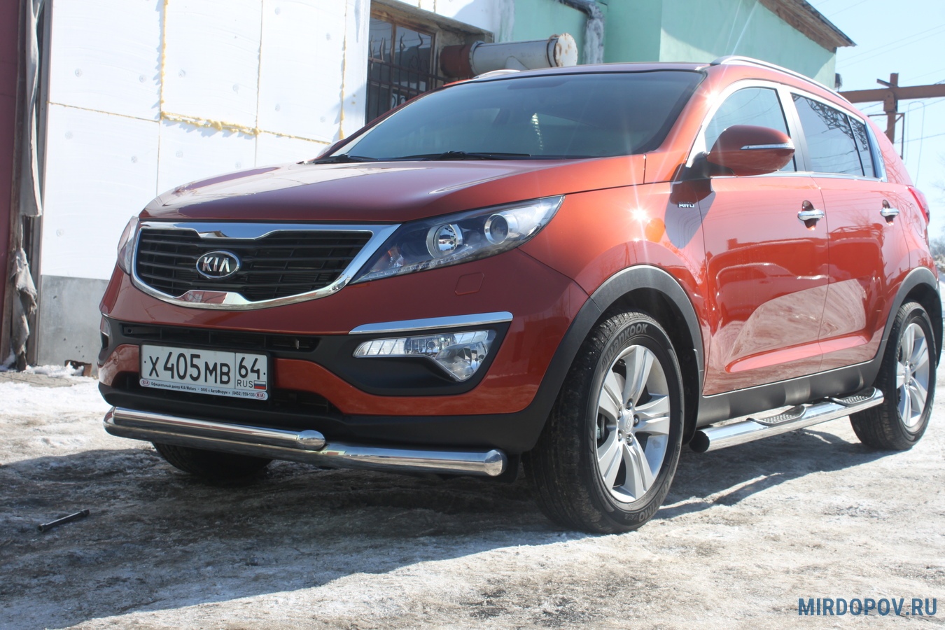 Защита переднего бампера d76+d57 Kia Sportage (2010-2016) № KSP010-002 -  купить по лучшей цене на mirdopov.ru