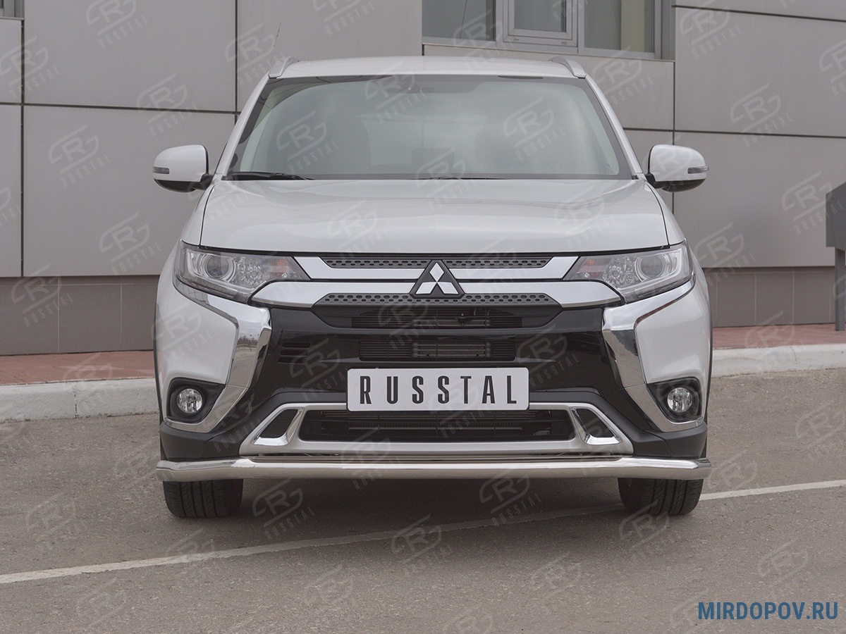 Защита переднего бампера d63 секции RUSSTAL Mitsubishi Outlander  (2018-2023) № MOZ-003201 - купить по лучшей цене на mirdopov.ru