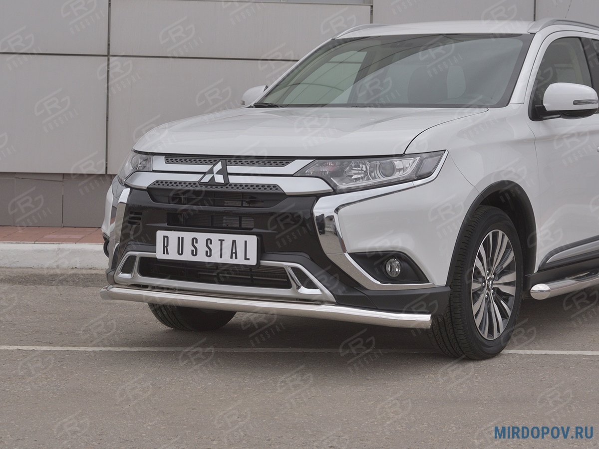 Защита переднего бампера d63 секции RUSSTAL Mitsubishi Outlander  (2018-2023) № MOZ-003201 - купить по лучшей цене на mirdopov.ru