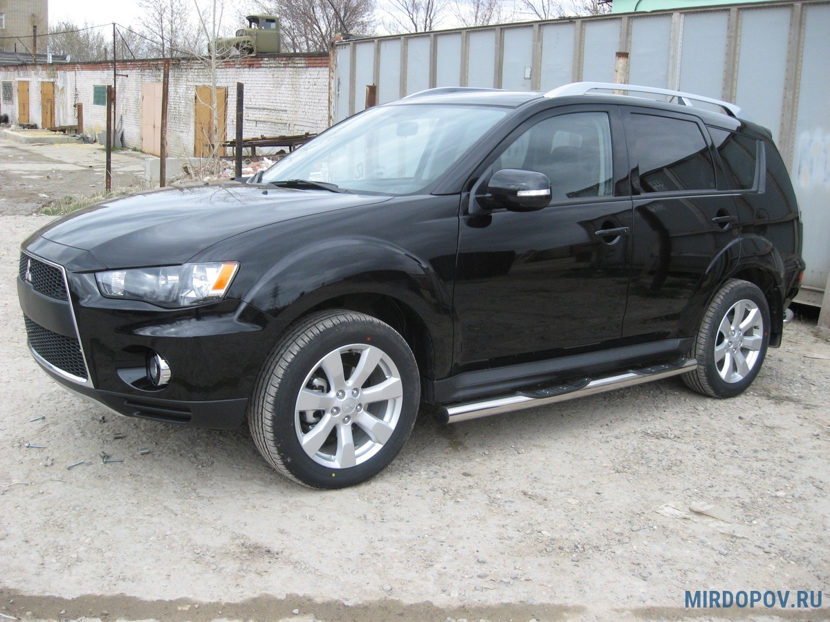 Защита порогов d76 с проступями Mitsubishi Outlander XL (2010-2012) №  MXL10-007 - купить по лучшей цене на mirdopov.ru