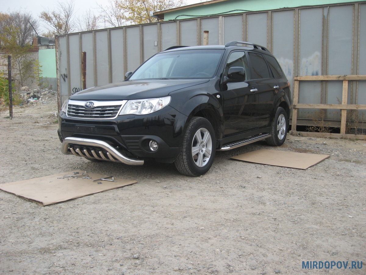 Кенгурятник d76 мини с защитой картера Subaru Forester (2008-2013) № SF003  - купить по лучшей цене на mirdopov.ru