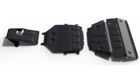 Комплект защит картер и КПП и РК (алюминий) Rival для Porsche Cayenne (2018-2024) K333.4615.1