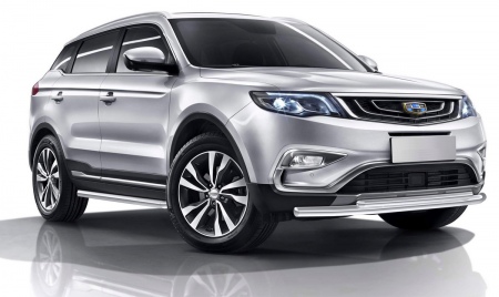 Защита переднего бампера d57+d42 Geely Atlas (2018-2021) R.1904.001