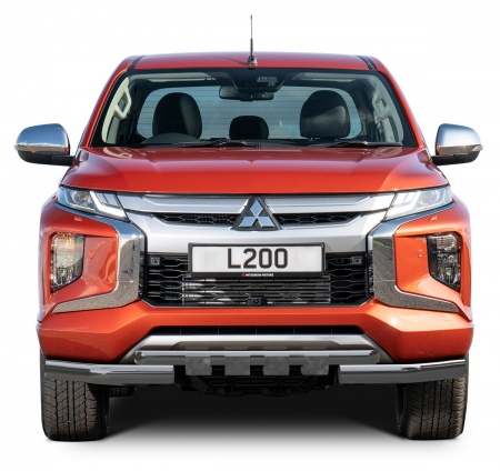 Защита переднего бампера 76+57мм с профильной защитой картера Rival для Mitsubishi L200 (2019-2024) R.4016.003