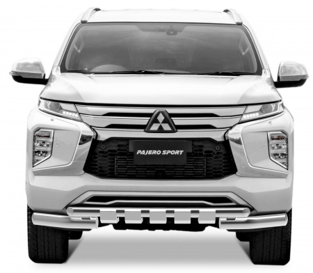 Защита переднего бампера 76+57мм с профильной защитой картера Rival для Mitsubishi Pajero Sport (2021-2025) R.4017.001