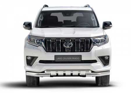 Защита переднего бампера 76+57мм с профильной защитой картера Rival для Toyota Land Cruiser Prado Black Onyx (2020-2024) R.5726.001
