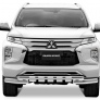 Защита переднего бампера 76+57мм с профильной защитой картера Rival для Mitsubishi Pajero Sport (2021-2025)