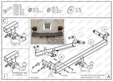 Фаркоп оцинкованный Galia для Hyundai Tucson (2021-2024) H109A