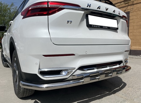 Защита заднего бампера угловая большая двойная с перемычками UKO для Haval F7 (2019-2021) GWF7.19.22-25