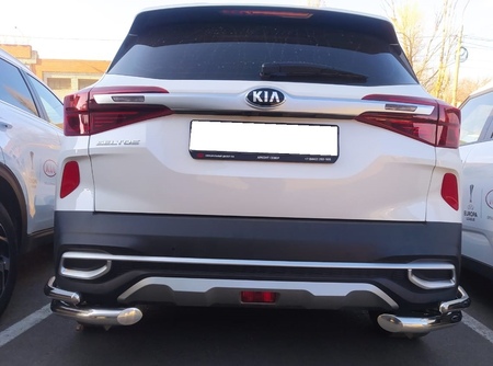Защита заднего бампера угловая двойная UKO для Kia Seltos (2020-2024) KSL.20.20