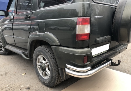 Защита заднего бампера угловая двойная UKO для Уаз Патриот (2005-2014) UAP.05.20