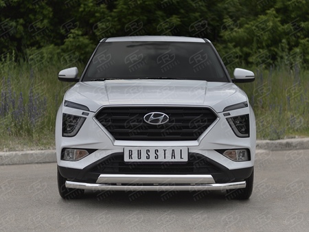 Защита переднего бампера d63 секции - d75х42 дуга RUSSTAL для Hyundai Creta (2021-2025) HCRZ-003819