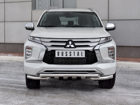 Защита переднего бампера d63 секции - d63 уголки+клыки RUSSTAL для Mitsubishi Pajero Sport (2021-2025) MPJSZ-003653