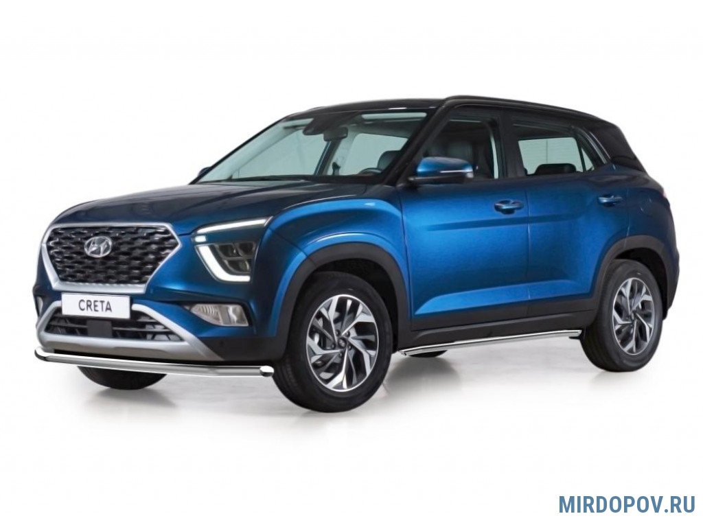 Защита переднего бампера 57мм Rival для Hyundai Creta (2021-2024) №  R.2315.001 - купить по лучшей цене на mirdopov.ru