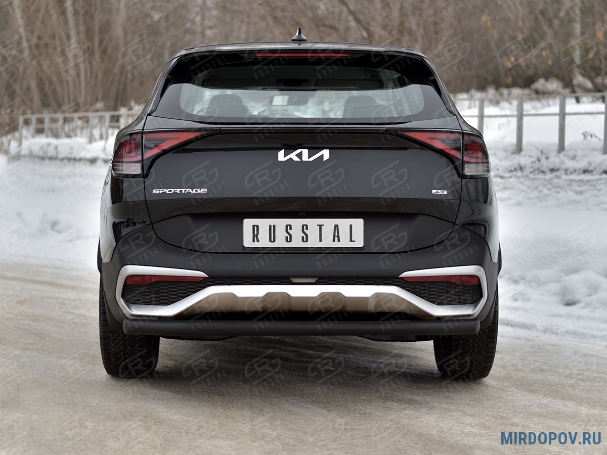 Защита заднего бампера d63 секции с черным полимерным покрытием RUSSTAL для Kia  Sportage (2022-2024) № KSZ-004034CH - купить по лучшей цене на mirdopov.ru