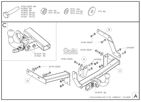Фаркоп оцинкованный Galia для Lada Калина хечтбек (2004-2019) L020A