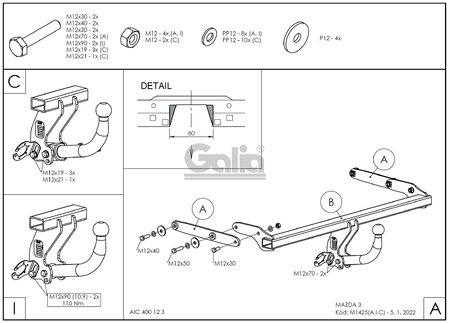 Фаркоп оцинкованный Galia для Mazda 3 хетчбек (2019-2024) M142A