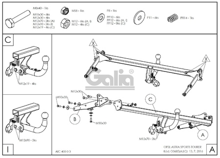 Фаркоп оцинкованный Galia для Opel Astra K универсал (2015-2019) O068A
