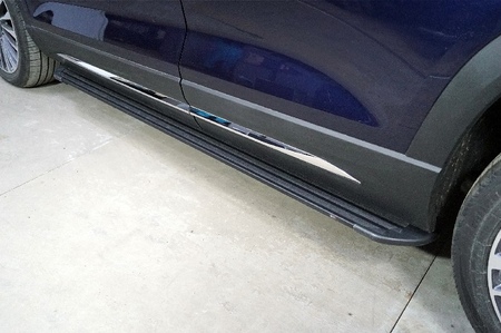 Пороги алюминиевые Slim Line Black ТСС для Jetour X90 Plus (2023-2025) JETX90PL23-05B