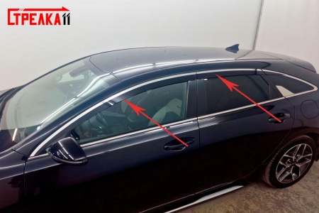 Дефлекторы боковых окон аэродинамические из 6-ти частей с хром молдингом Стрелка11 для Kia ProCeed (2019-2025) 2D236-6C.S11