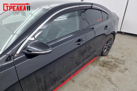 Дефлекторы боковых окон аэродинамические из 6-ти частей с хром молдингом Стрелка11 для Kia Cerato (2018-2025) 2D030-6C.S11