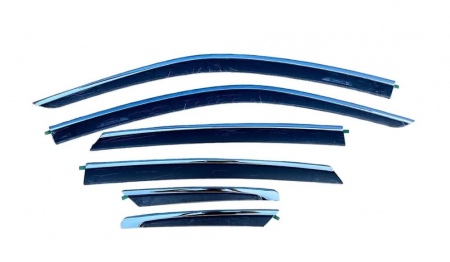 Дефлекторы боковых окон с хромированным молдингом из нержавейки из 6-ти частей ALVI-STYLE Original для Nissan X-Trail (2022-2025) ORG-021(6)