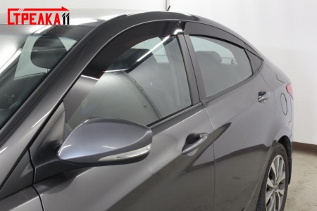 Дефлекторы боковых окон аэродинамические из 6-ми частей Стрелка11 для Hyundai Solaris седан (2011-2017) 2D027-6.S11