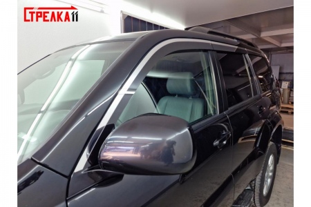 Дефлекторы боковых окон аэродинамические из 6-ти частей с хром молдингом Стрелка11 для Toyota Land Cruiser Prado (2002-2009) 2D213-6C.S11