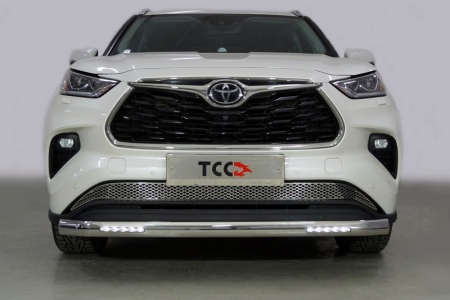 Защита переднего бампера овальная с ДХО 75х42 мм ТСС для Toyota Highlander (2020-2025) TOYHIGHL20-26