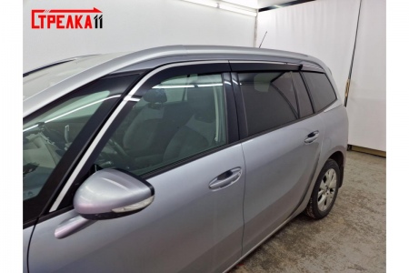 Дефлекторы боковых окон аэродинамические из 6-ти частей с хром молдингом Стрелка11 для Citroen C4 Picasso (2014-2018) 2D351-6C.S11