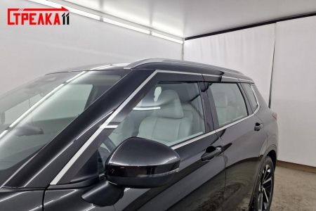 Дефлекторы боковых окон аэродинамические из 6-ти частей с хром молдингом Стрелка11 для Mitsubishi Outlander (2021-2025) 2D153-6C.S11